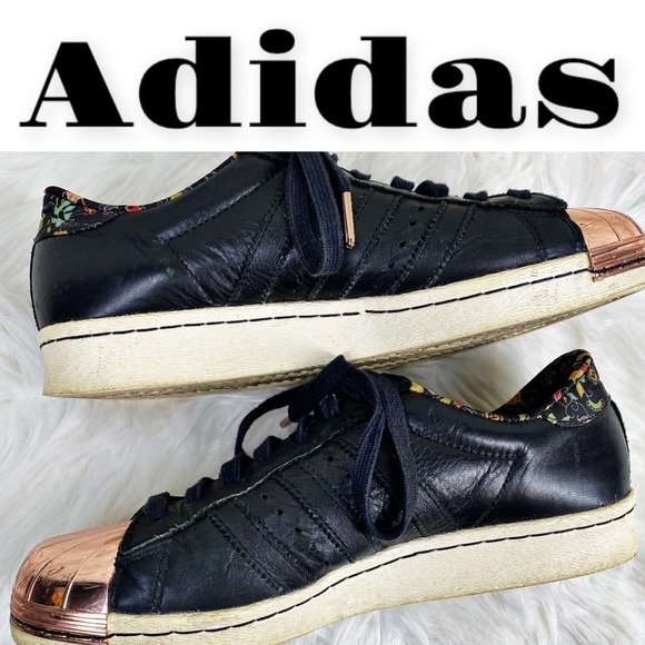 ADIDAS LIMITED EDITION Superstar 80s Rose Gold Black Leather Sneakers, Men’s 6.5 - Picture 2 of 14